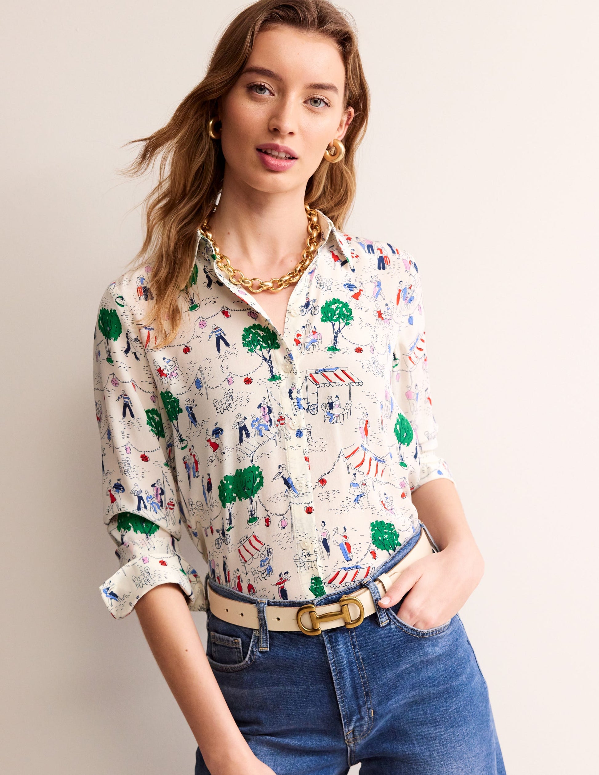 Sienna Silk Shirt-Ivory, Paris Scene-1