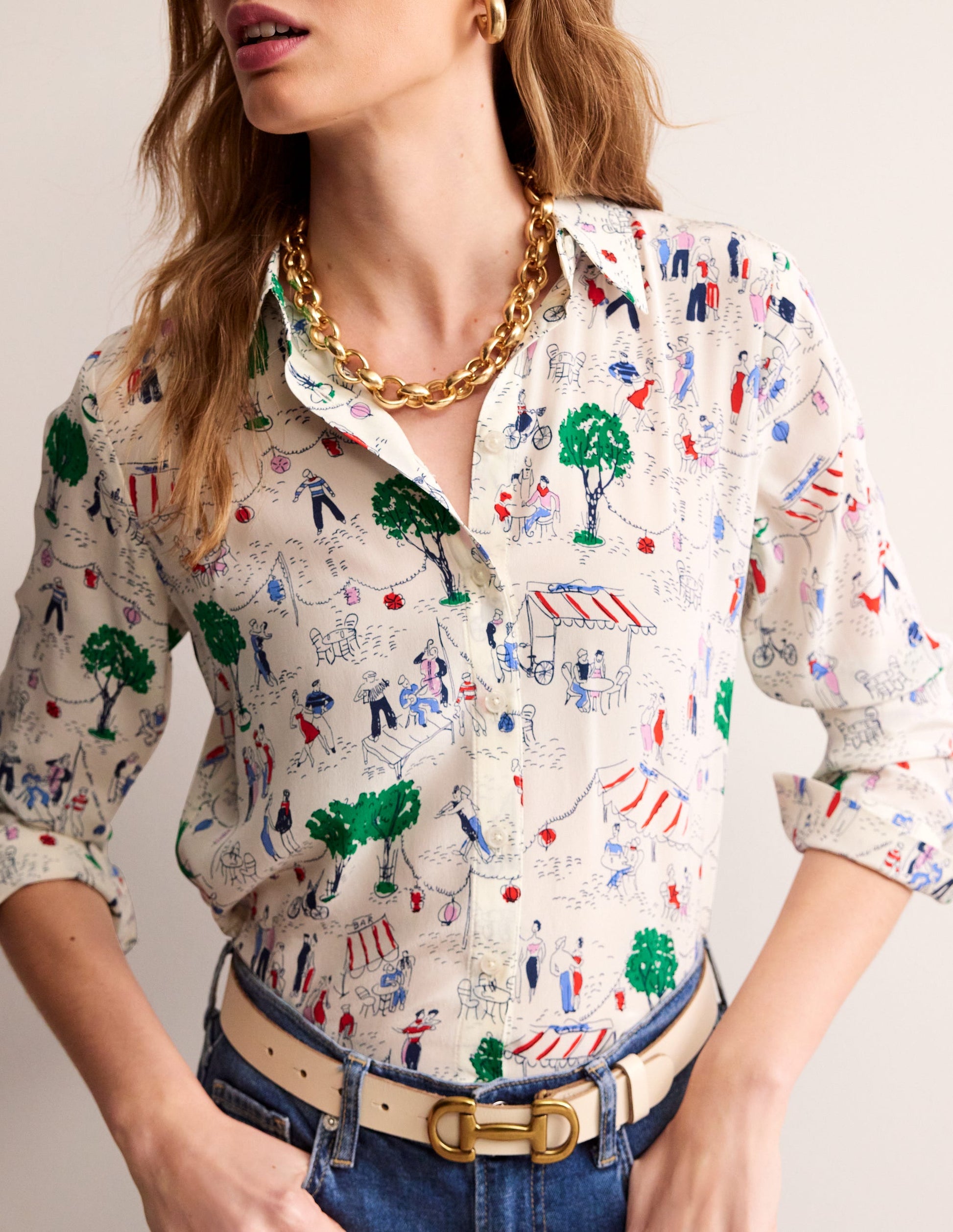 Sienna Silk Shirt-Ivory, Paris Scene-2