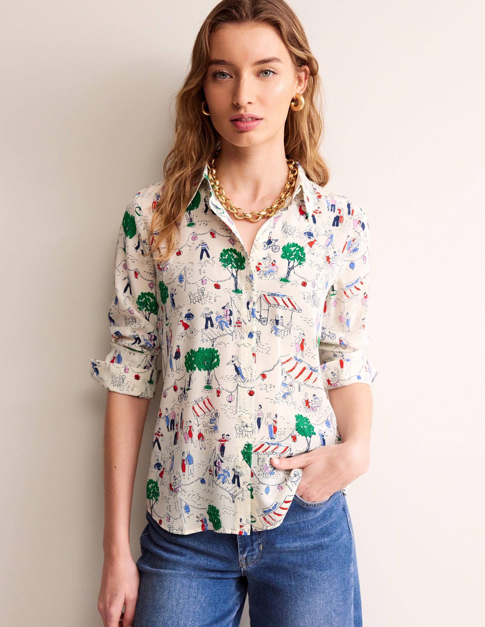 Sienna Silk Shirt-Ivory, Paris Scene-4