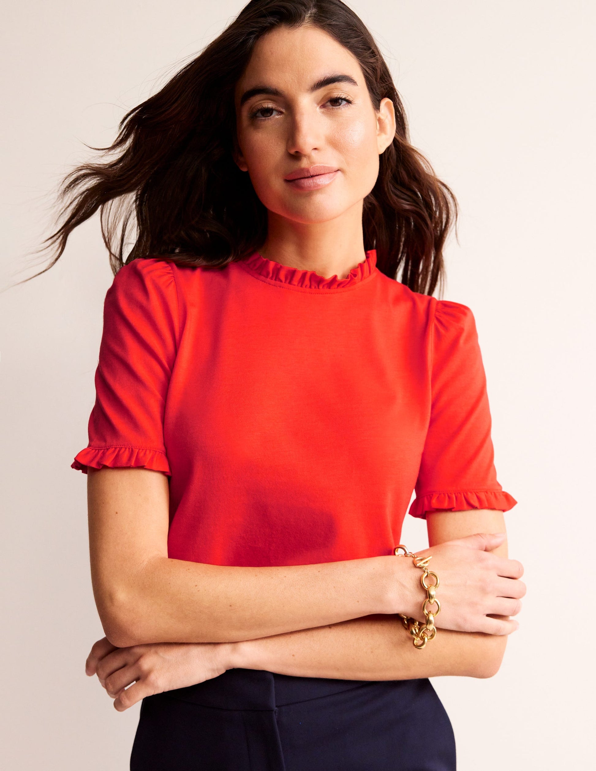 Supersoft Frill Detail T-shirt-Poppy Red-1