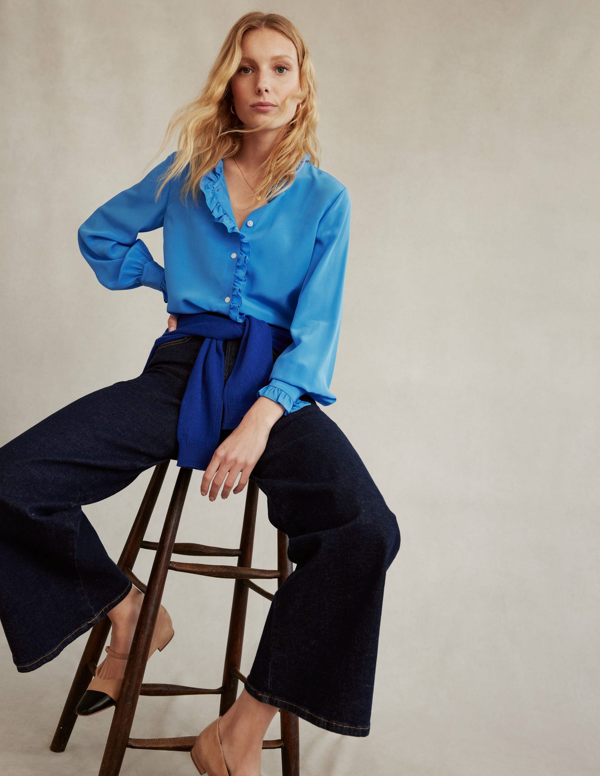 Ruffle Neck Silk Blouse-Surf the Web-5