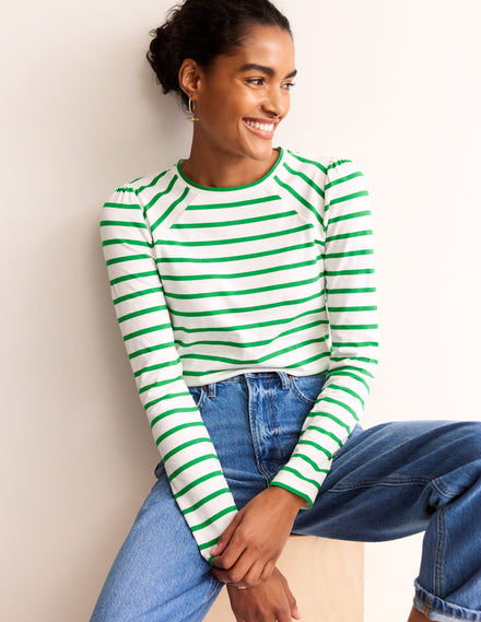 Arabella Stripe T-Shirt-Green Tambourine