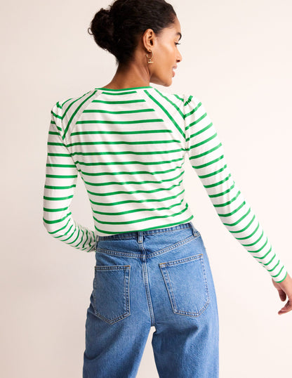 Arabella Stripe T-Shirt-Green Tambourine-3