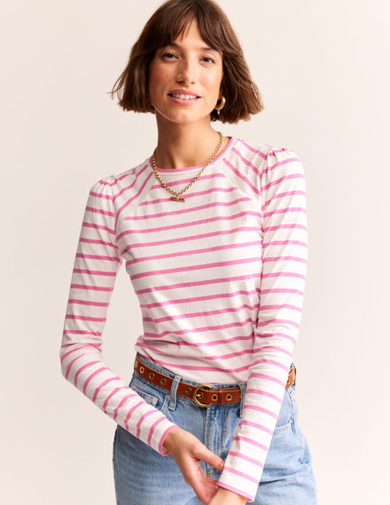 Arabella Stripe T-Shirt-Sangria Sunset