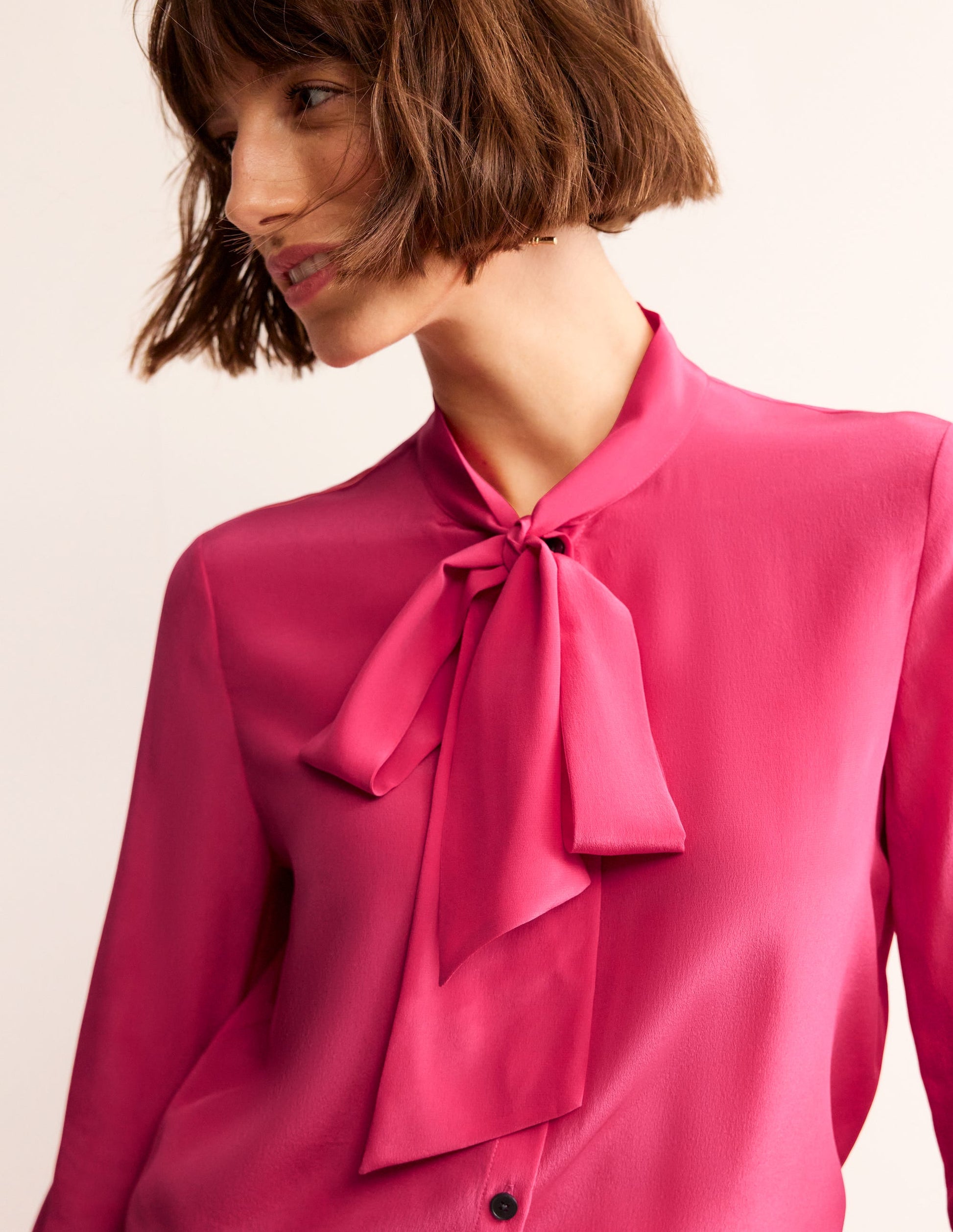 Bow Neck Button Down Blouse-Rethink Pink-1