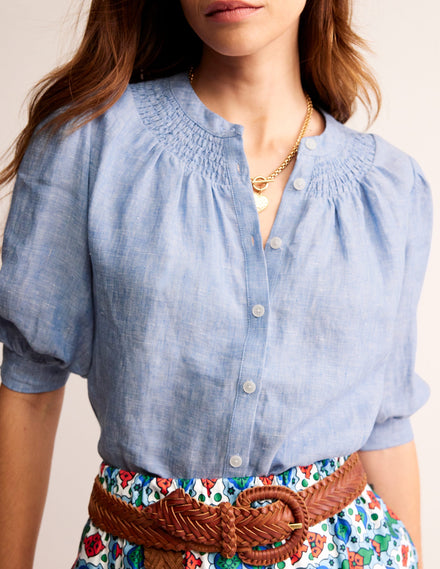 Ada Linen Top-Chambray