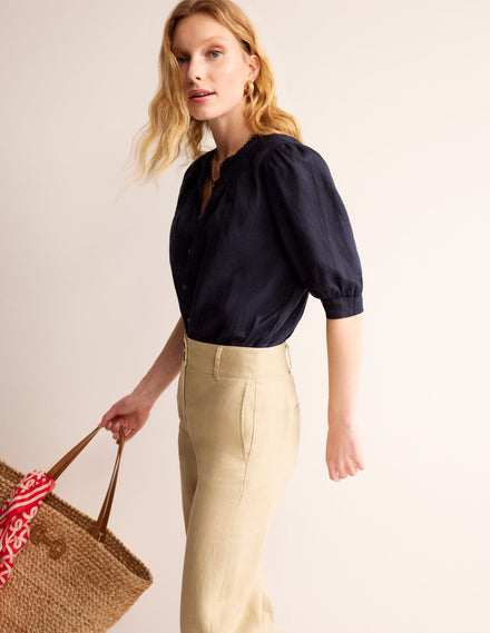Ada Linen Top-Navy