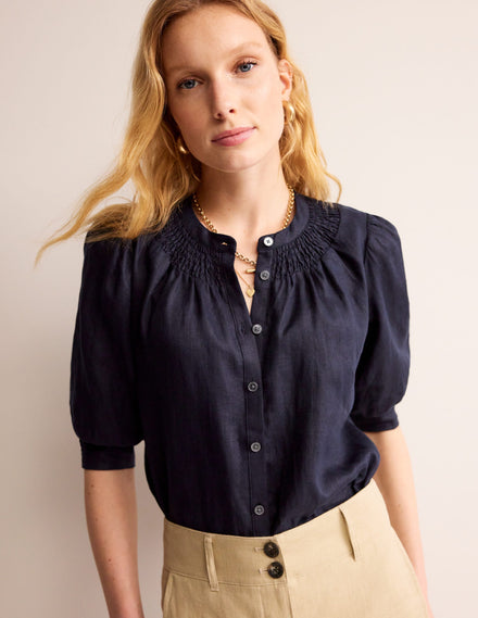 Ada Linen Top-Navy