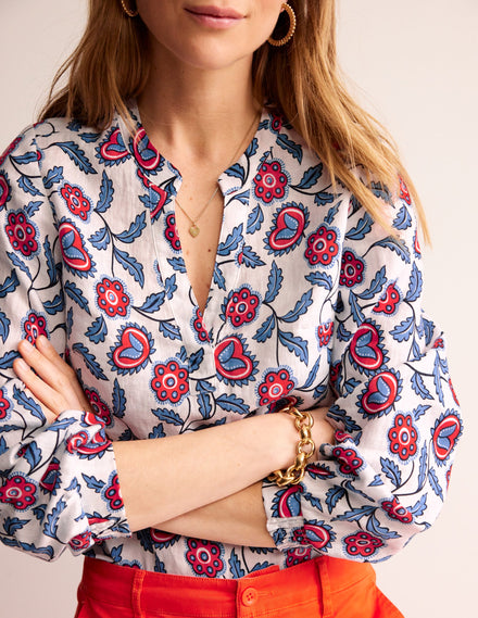 Alice Linen Top-Ivory, Floret Vine