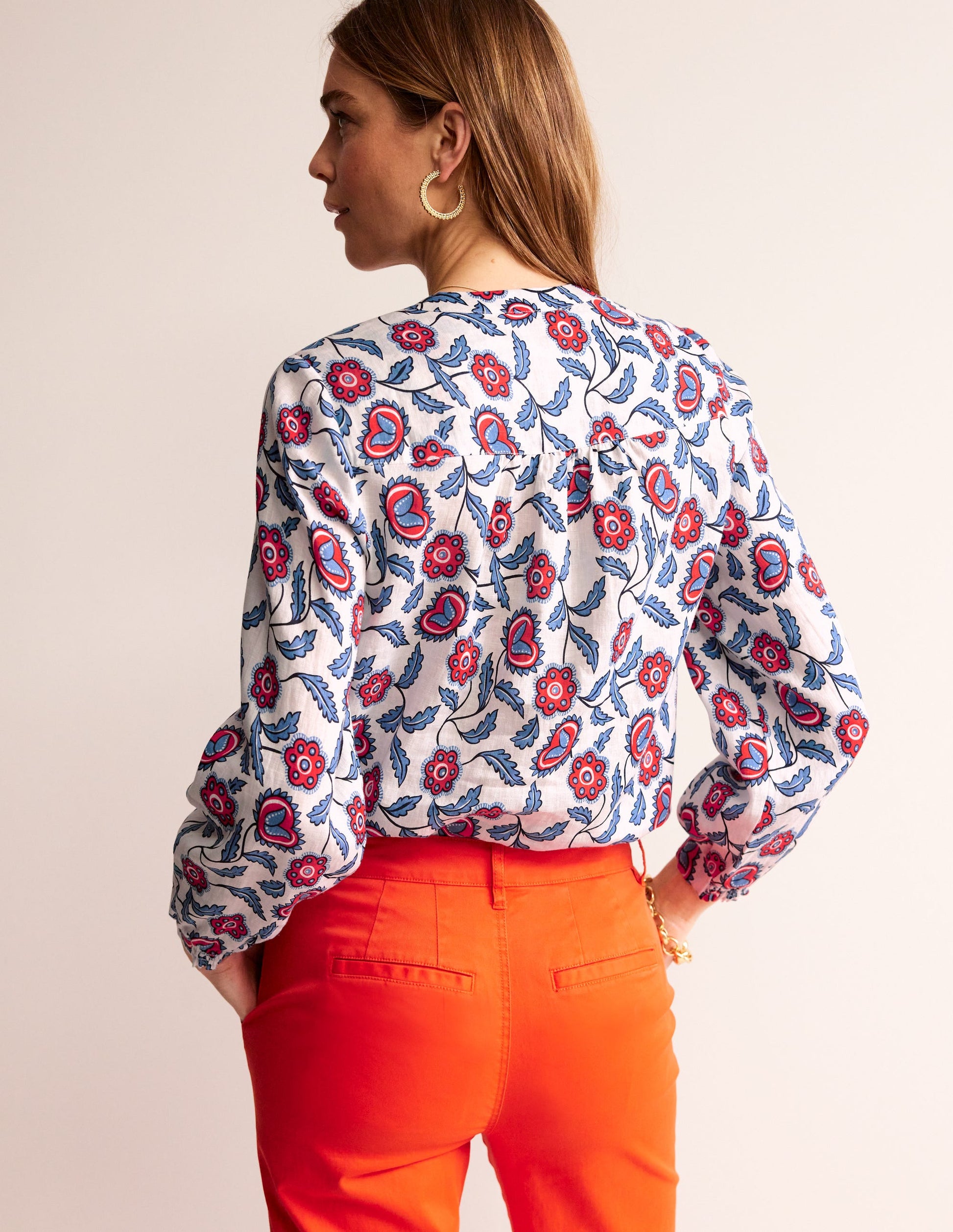 Alice Linen Top-Ivory, Floret Vine-3
