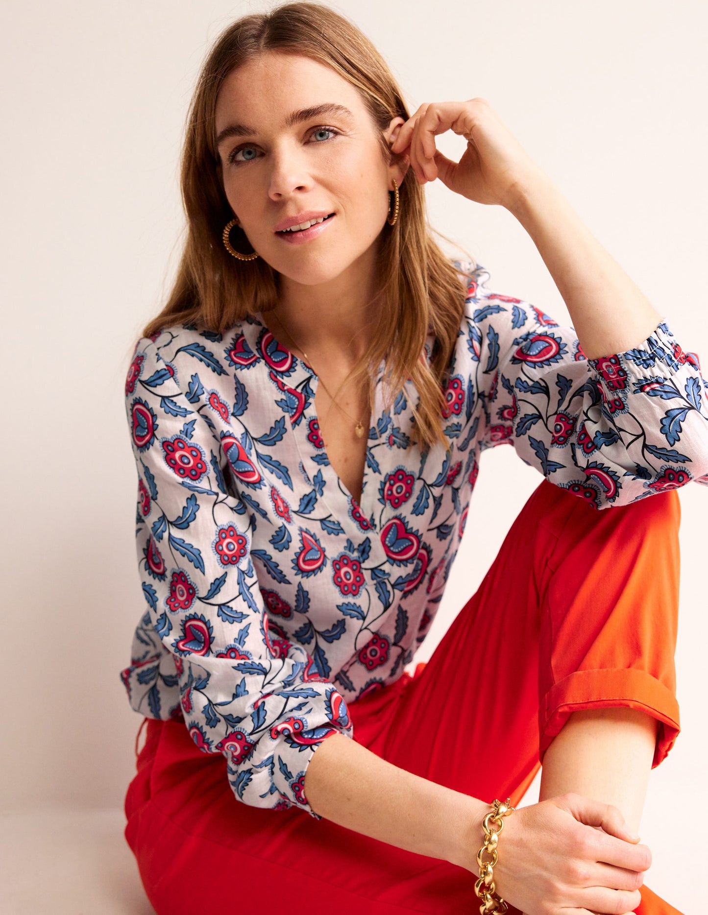 Alice Linen Top-Ivory, Floret Vine