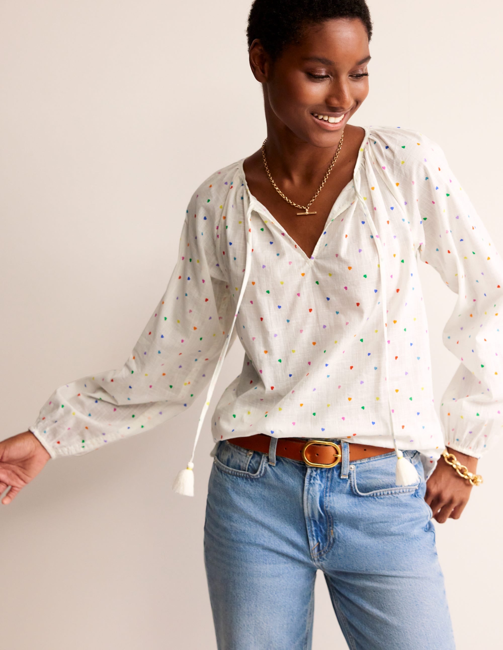 Serena Cotton Blouse-Multi, Confetti Hearts - Image 1