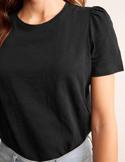 Cotton Puff Sleeve T-Shirt-Black