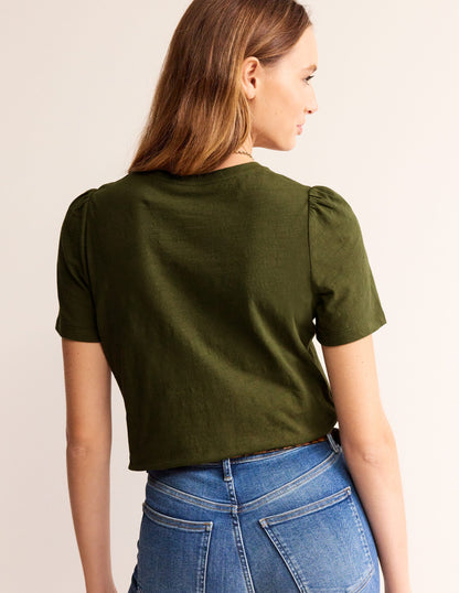Cotton Puff Sleeve T-Shirt-Oregano-3