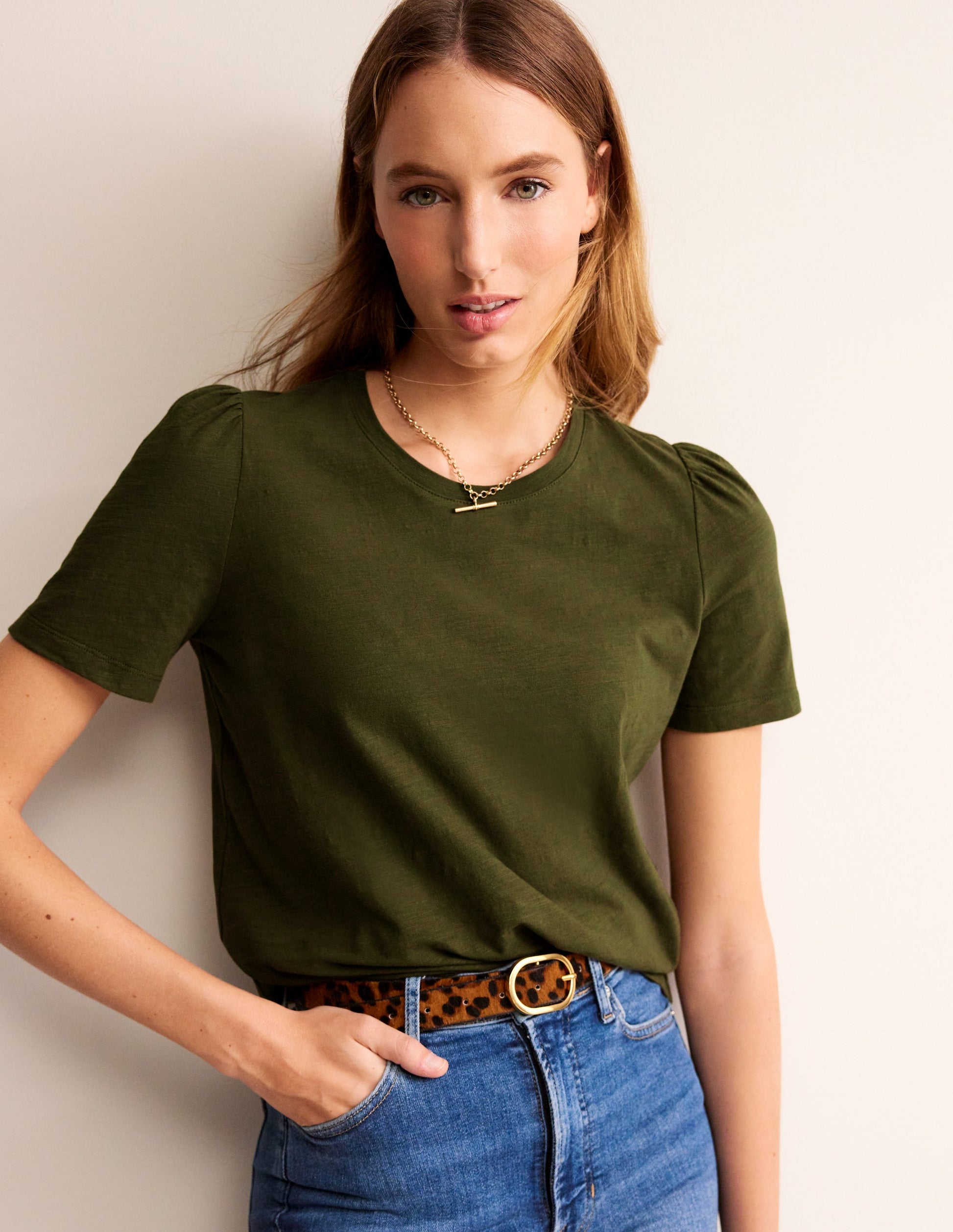 Cotton Puff Sleeve T-Shirt-Oregano-4