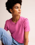 Cotton Puff Sleeve T-Shirt-Sangria Sunset