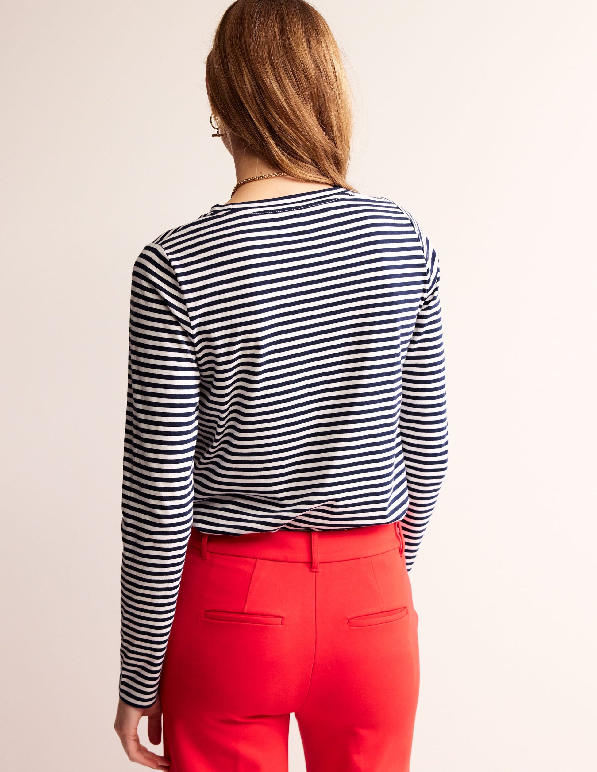 Heart Stripe Crew Neck Top-Navy, Ivory-3