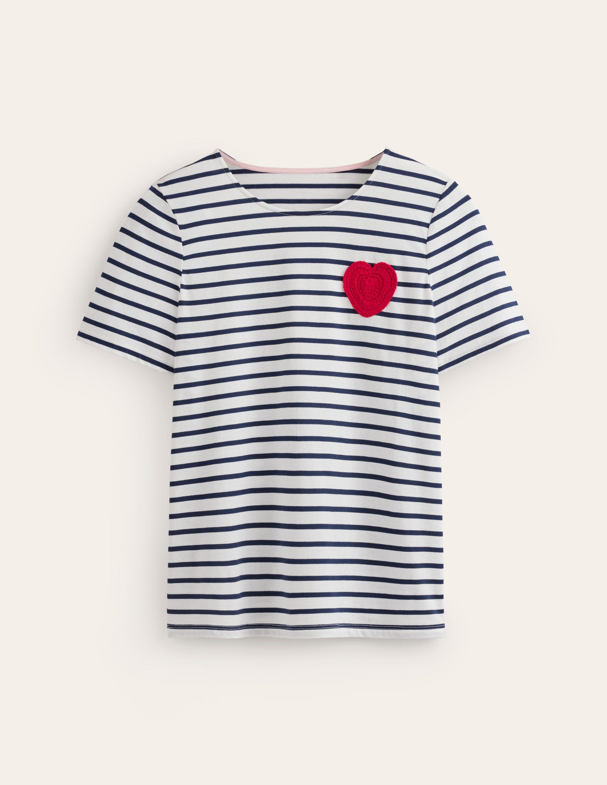 Crochet T-shirt-Ivory, Navy Heart-5