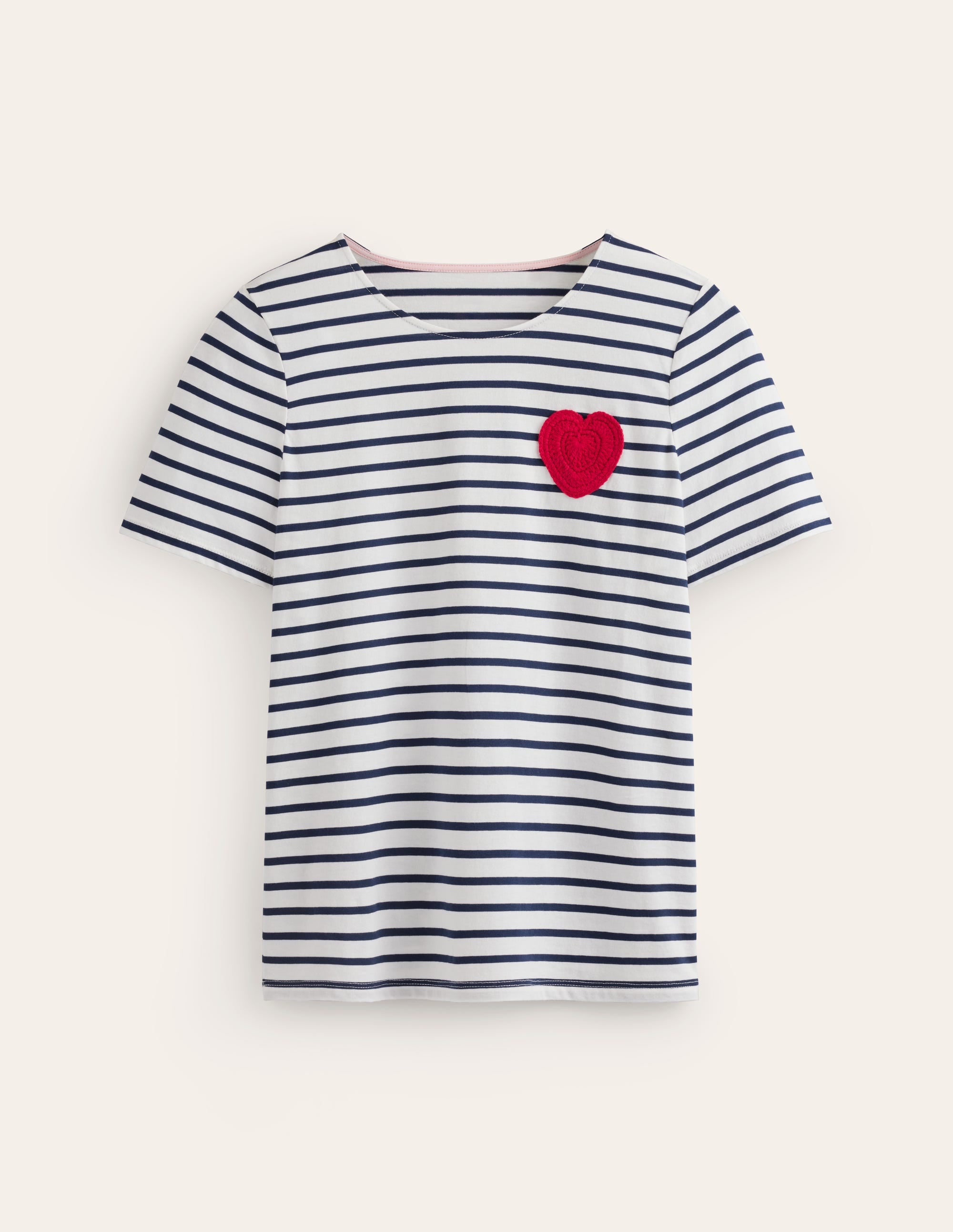 Crochet T-shirt-Ivory, Navy Heart - Image 5