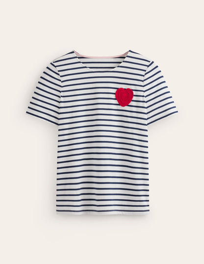 Crochet T-shirt-Ivory, Navy Heart-5