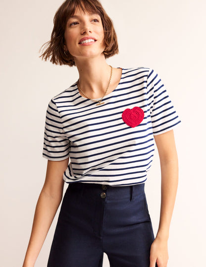 Crochet T-shirt-Ivory, Navy Heart-1