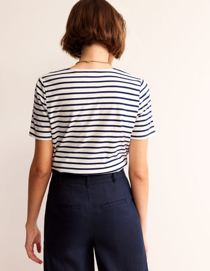 Crochet T-shirt-Ivory, Navy Heart-3