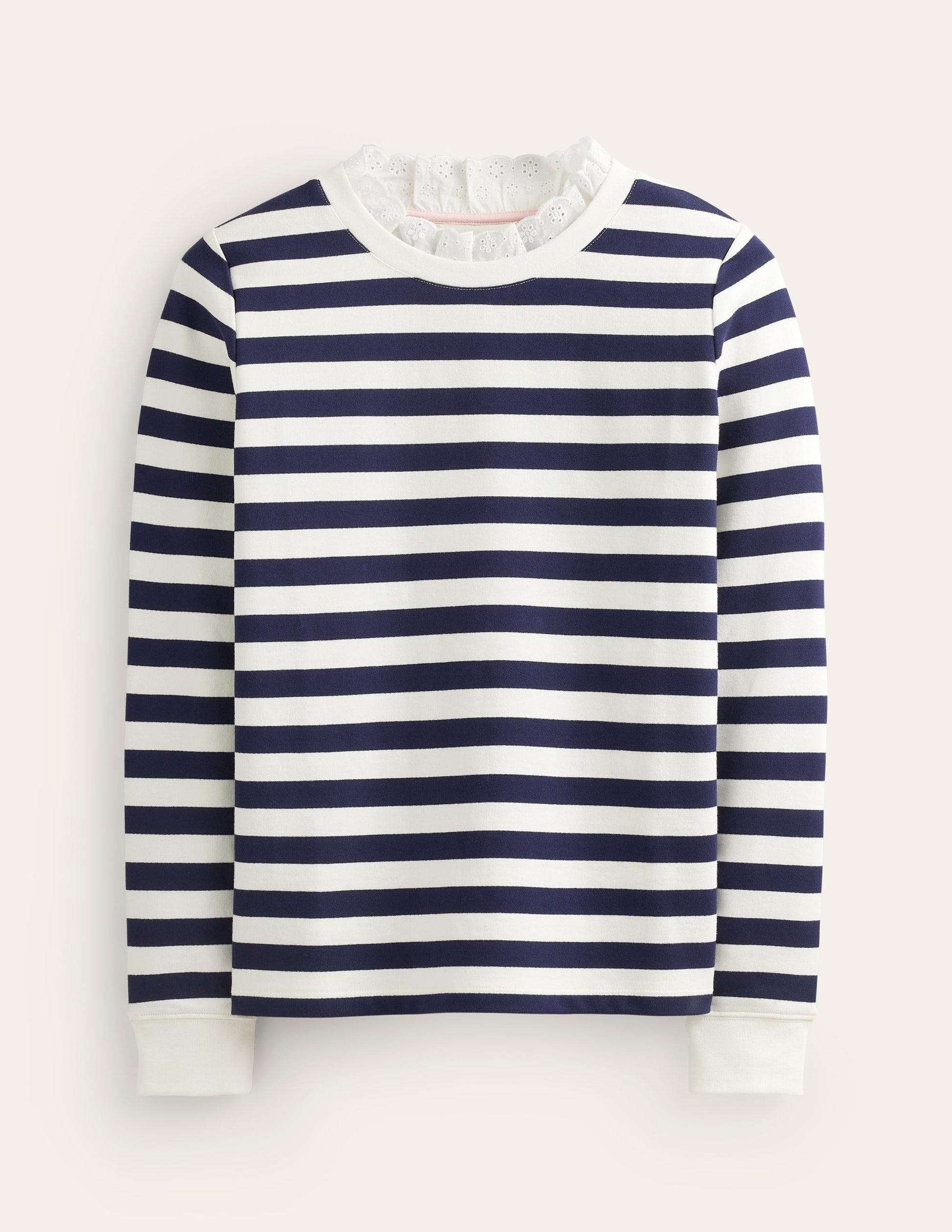 Broderie Trim Sweatshirt-Oatmeal, Navy Stripe-5