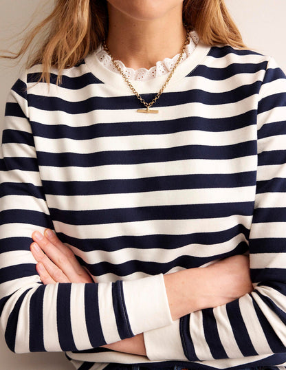 Broderie Trim Sweatshirt-Oatmeal, Navy Stripe-2
