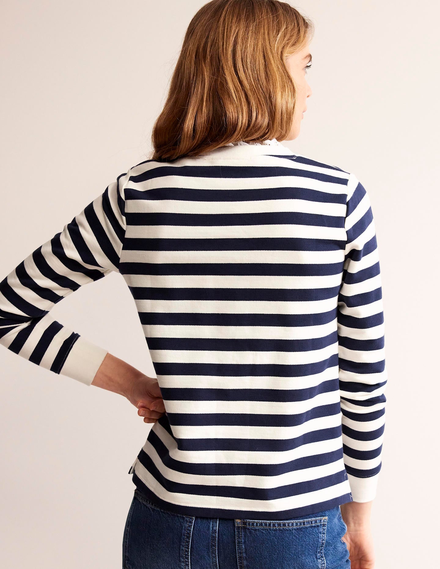Broderie Trim Sweatshirt-Oatmeal, Navy Stripe-3