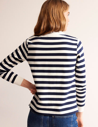 Broderie Trim Sweatshirt-Oatmeal, Navy Stripe-3