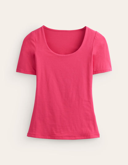 Double Layer Scoop T-shirt-Rethink Pink-5