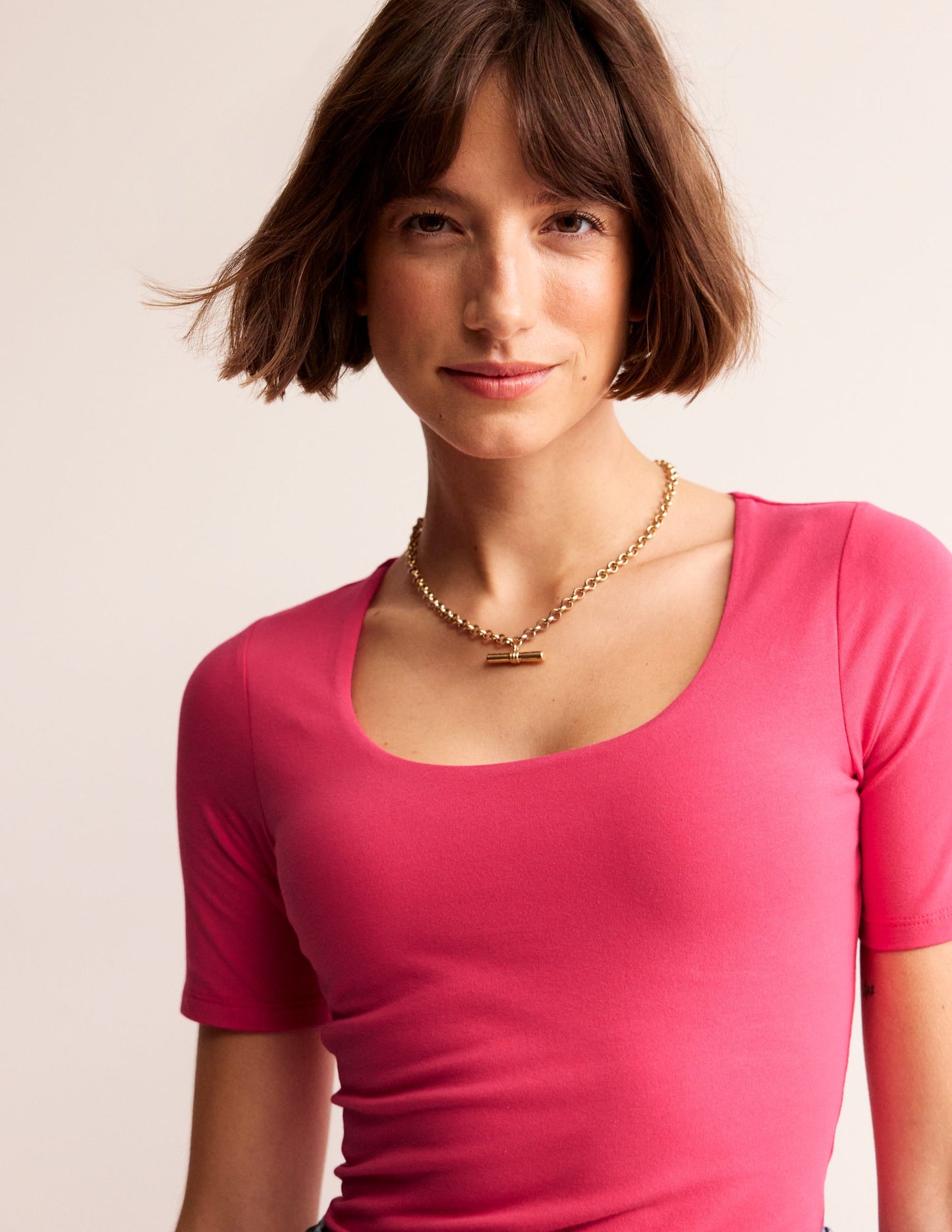 Double Layer Scoop T-shirt-Rethink Pink