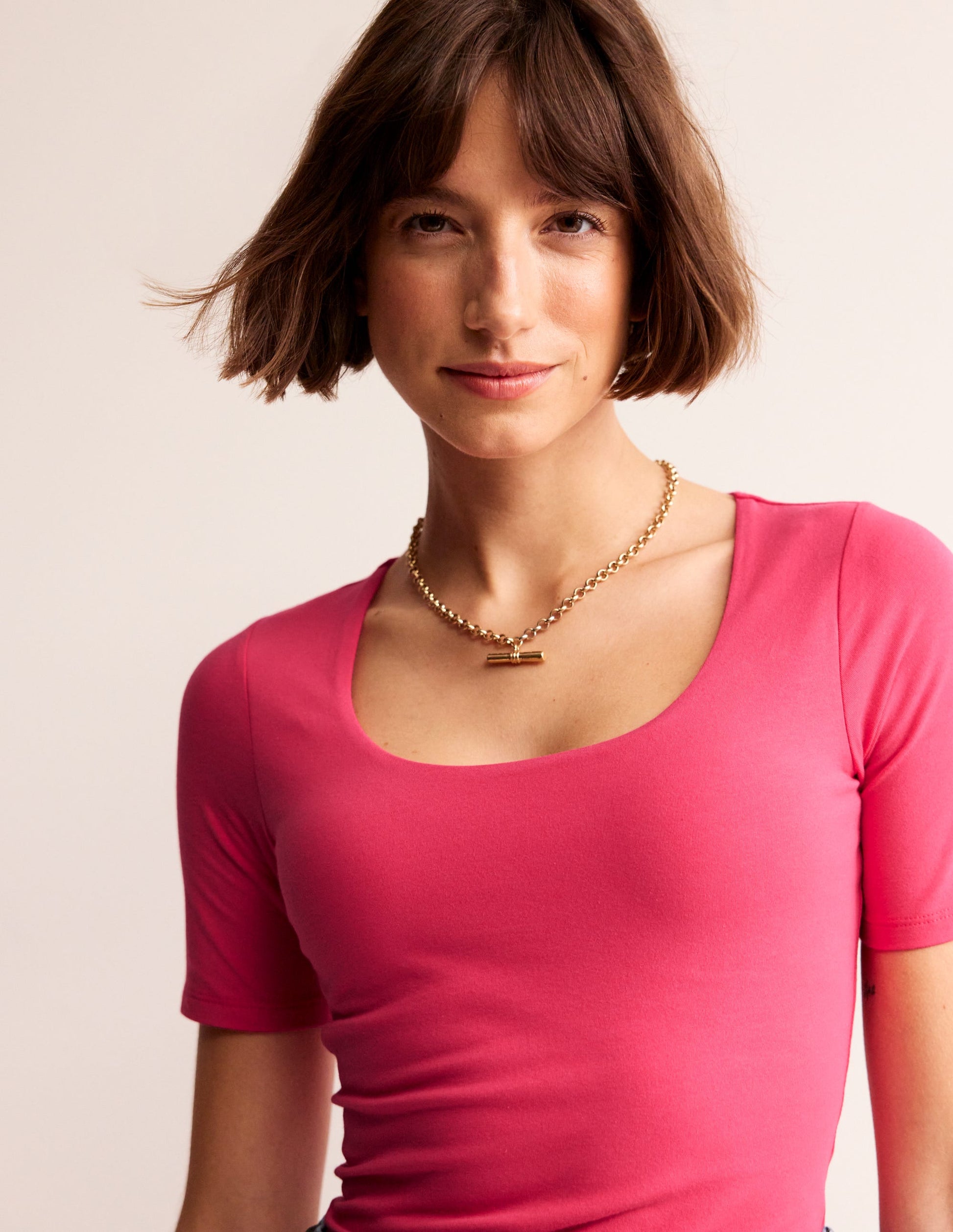 Double Layer Scoop T-shirt-Rethink Pink-1