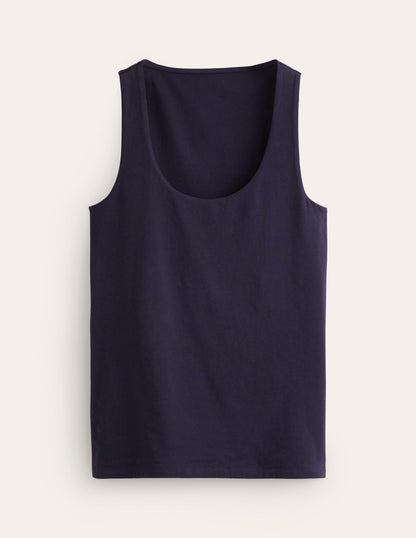 Double Layer Scoop Neck Vest-Navy