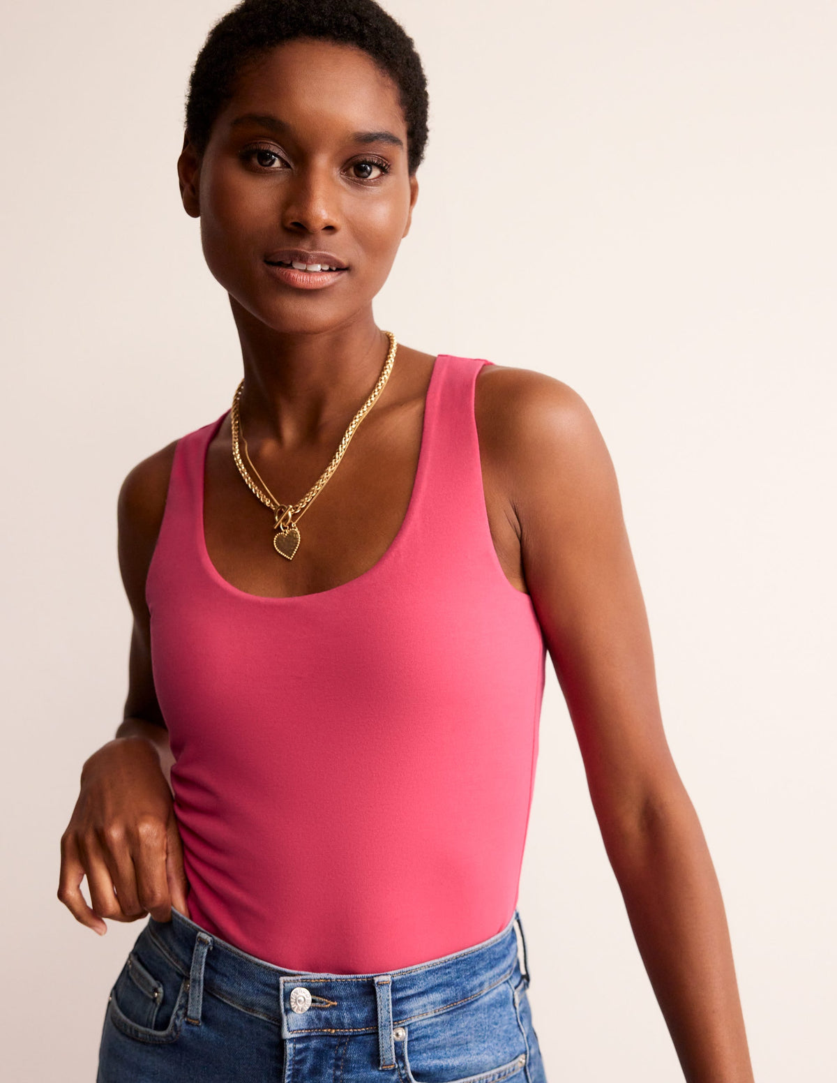 Double Layer Scoop Neck Vest-Rethink Pink - Image 1
