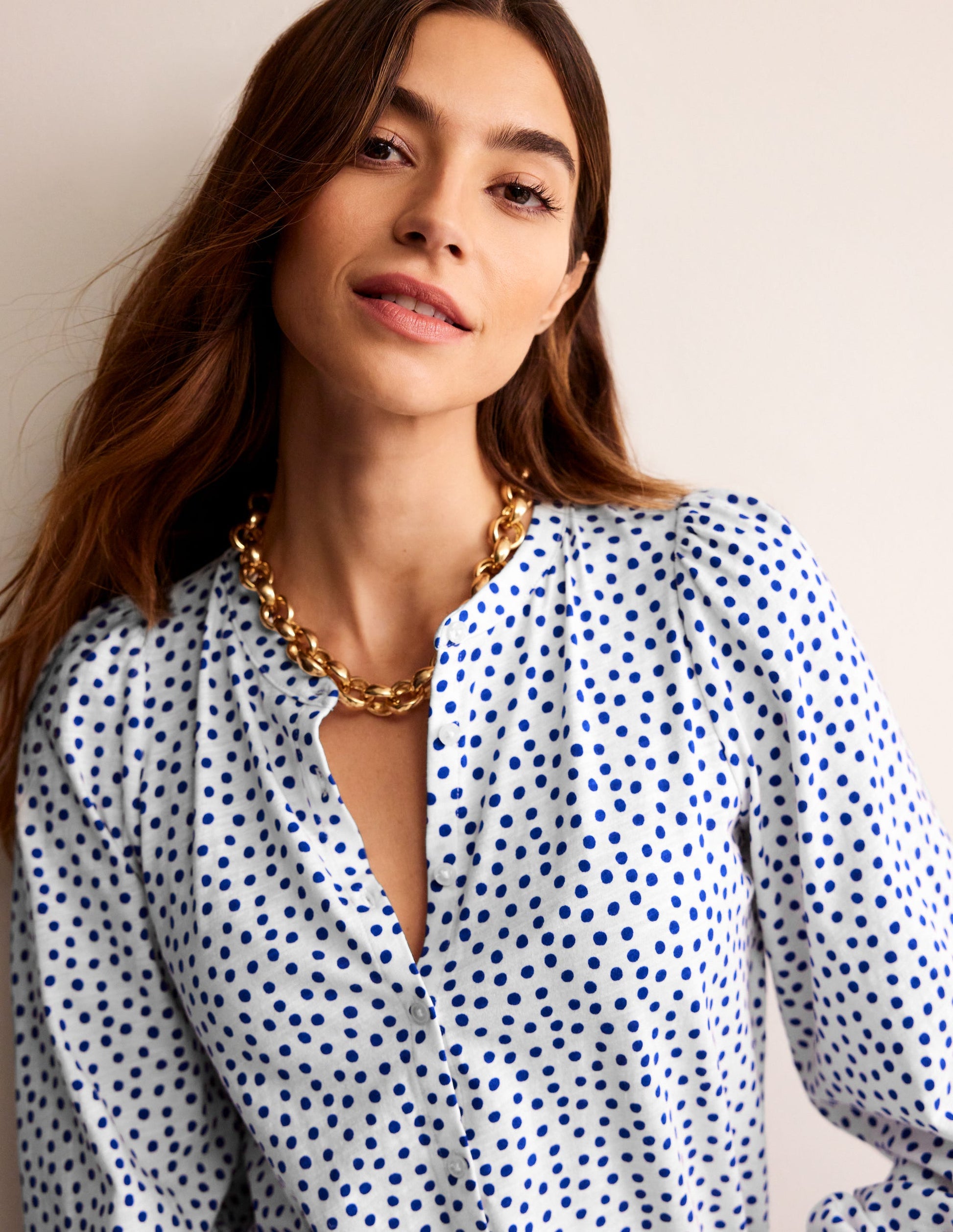 Marina Jersey Shirt-Ivory, Abstract Dot-2