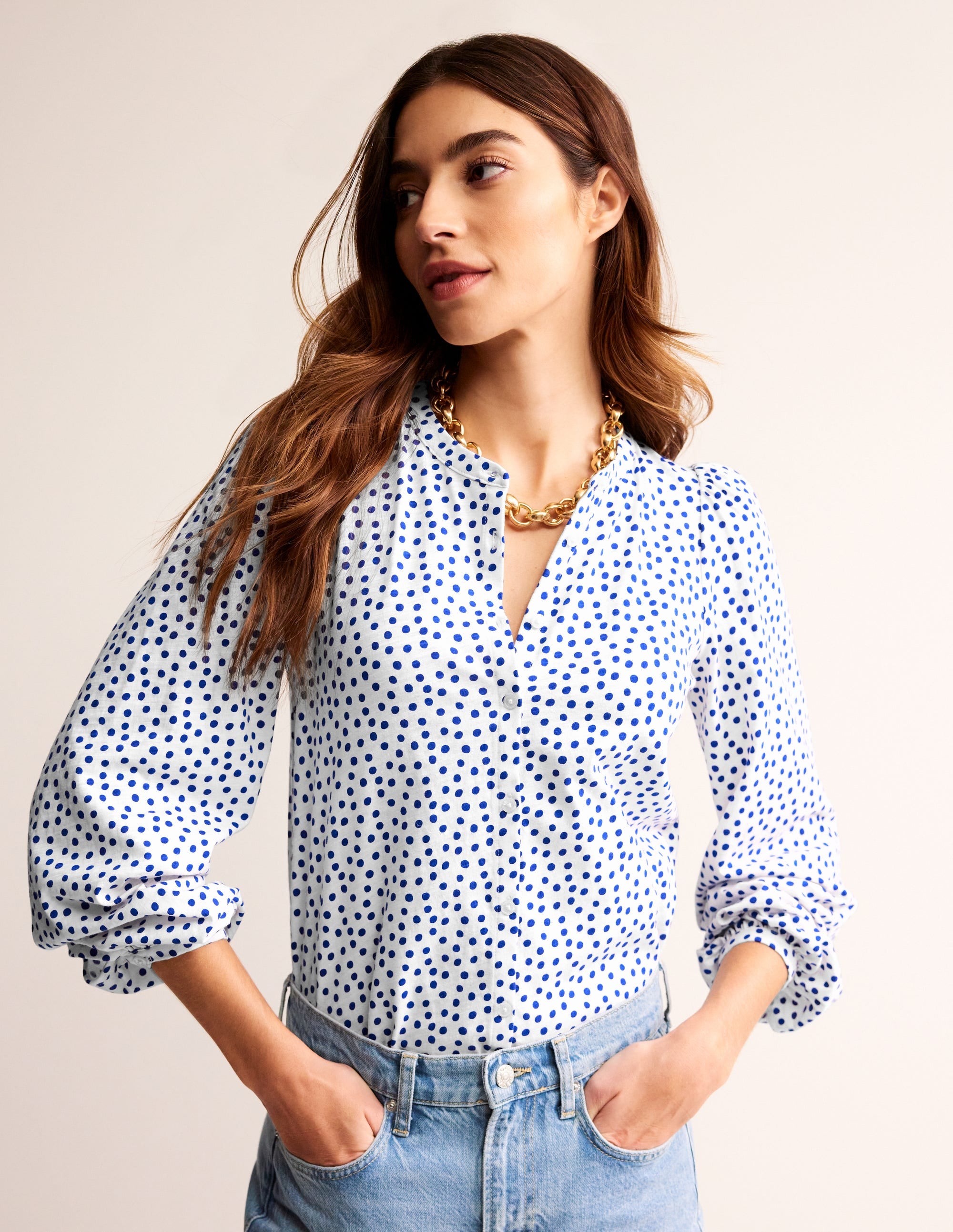 Marina Jersey Shirt-Ivory, Abstract Dot - Image 4