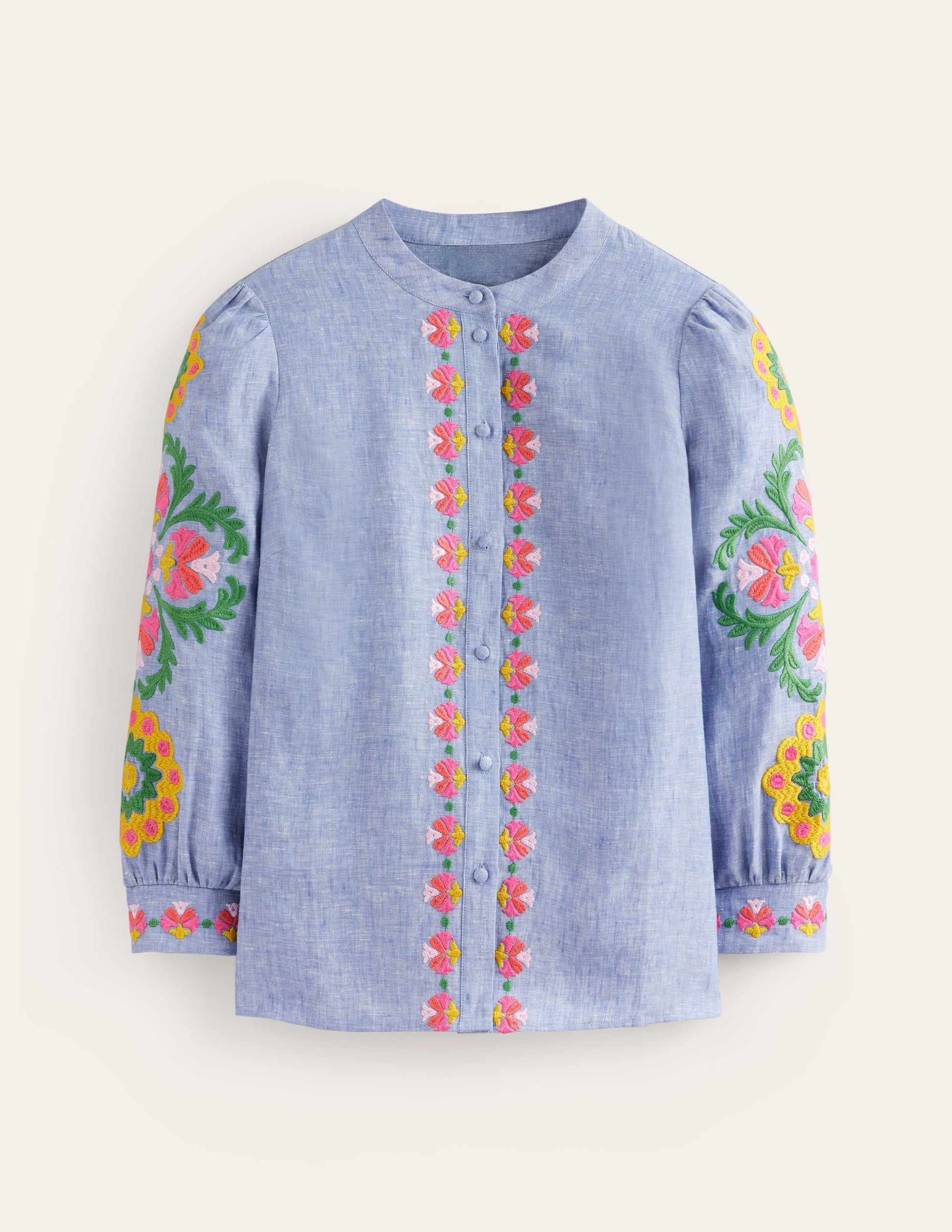 Ava Embroidered Top-Chambray-5
