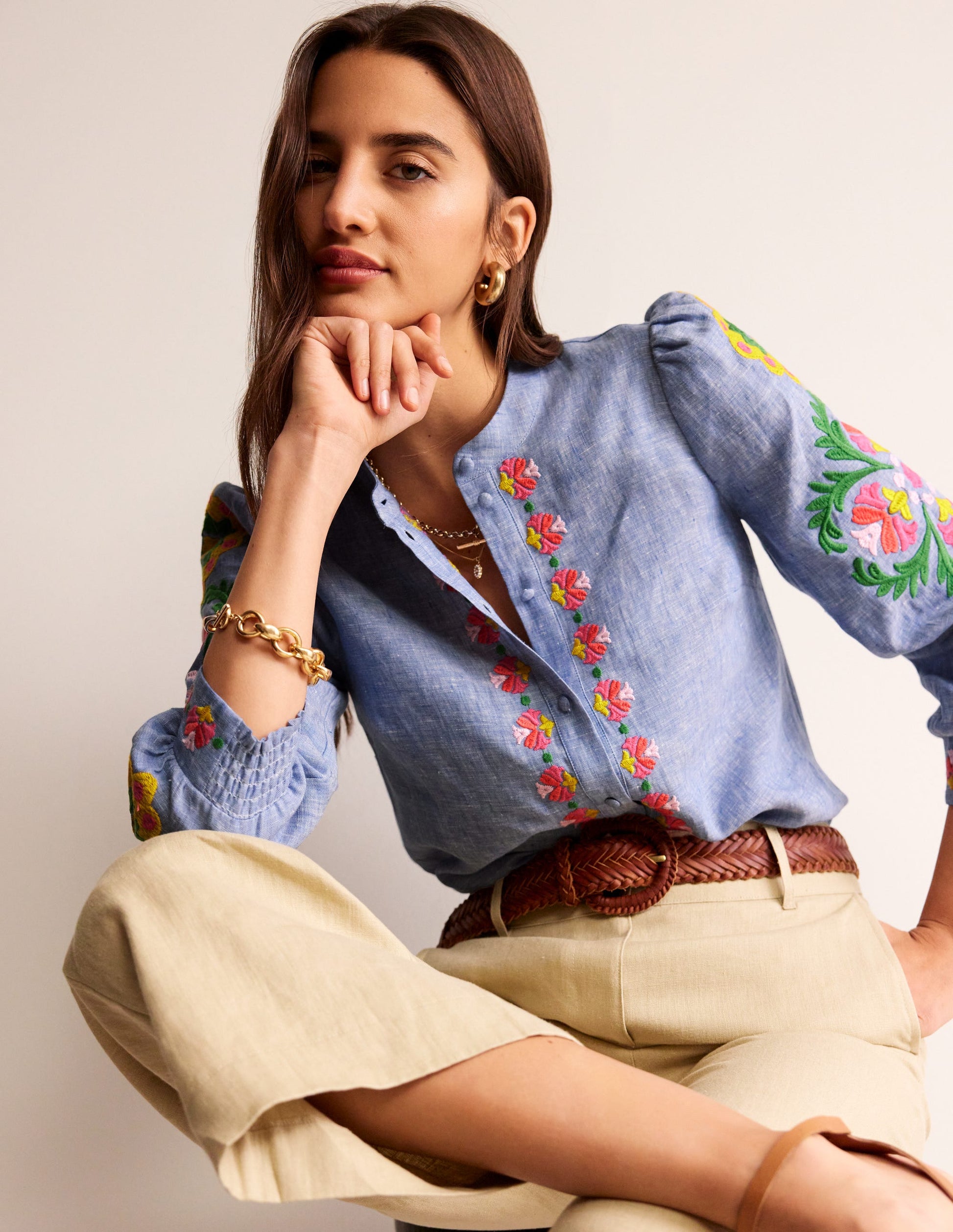 Ava Embroidered Top-Chambray-2