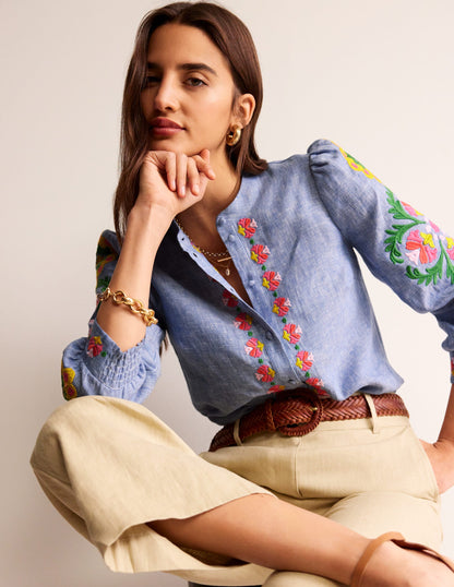 Ava Embroidered Top-Chambray-2