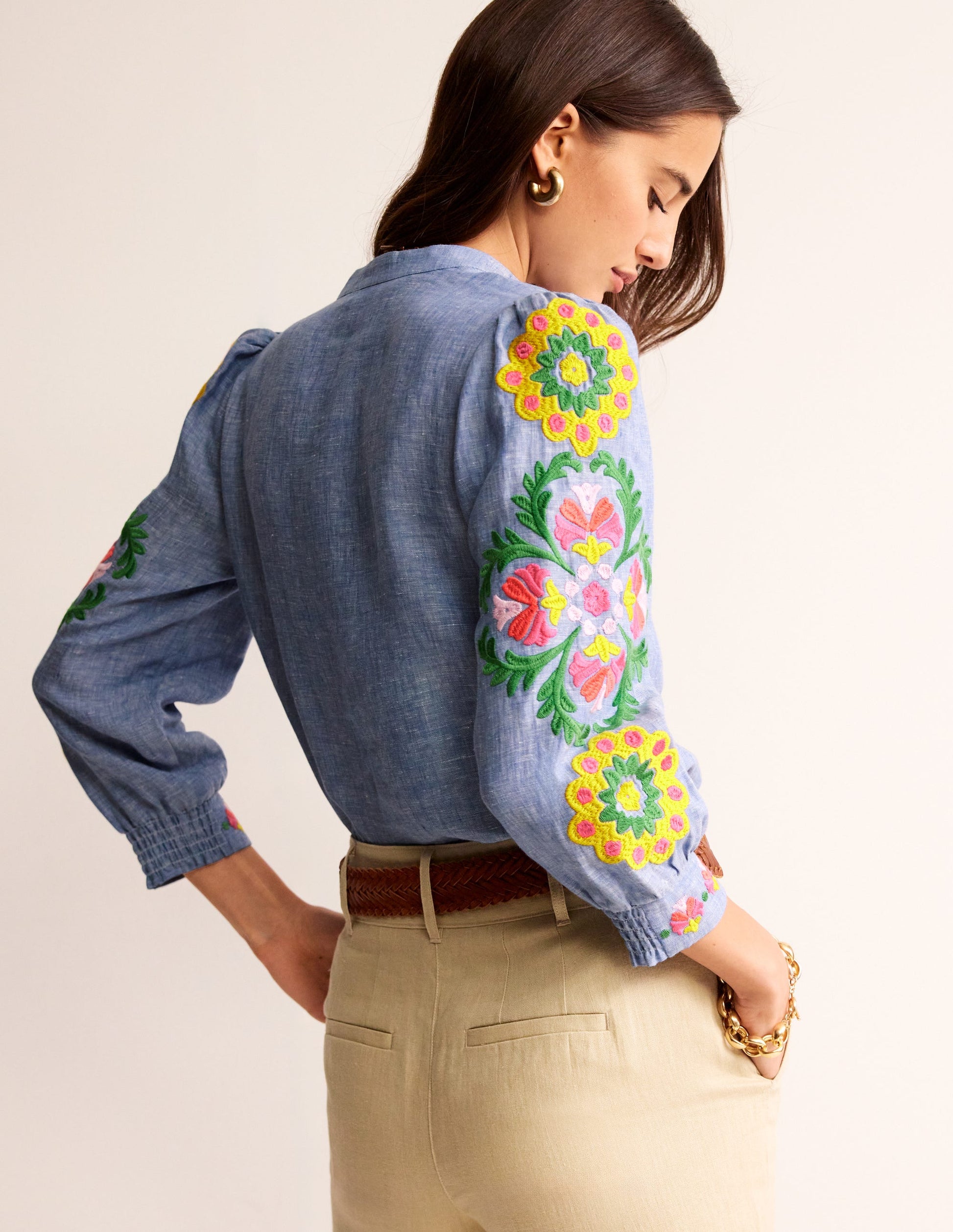Ava Embroidered Top-Chambray-3