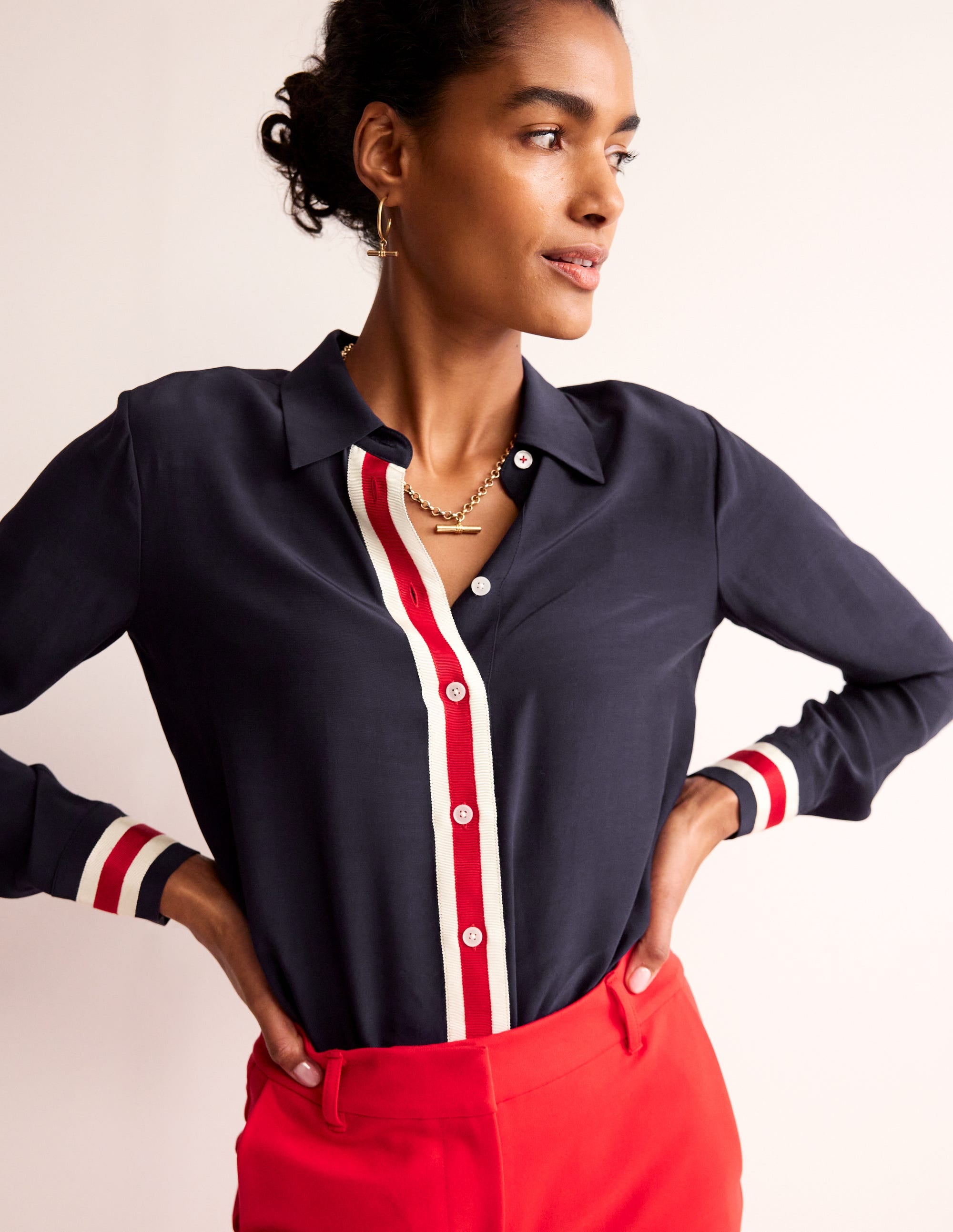 Sienna Tipped Detail Shirt-Navy - Image 1