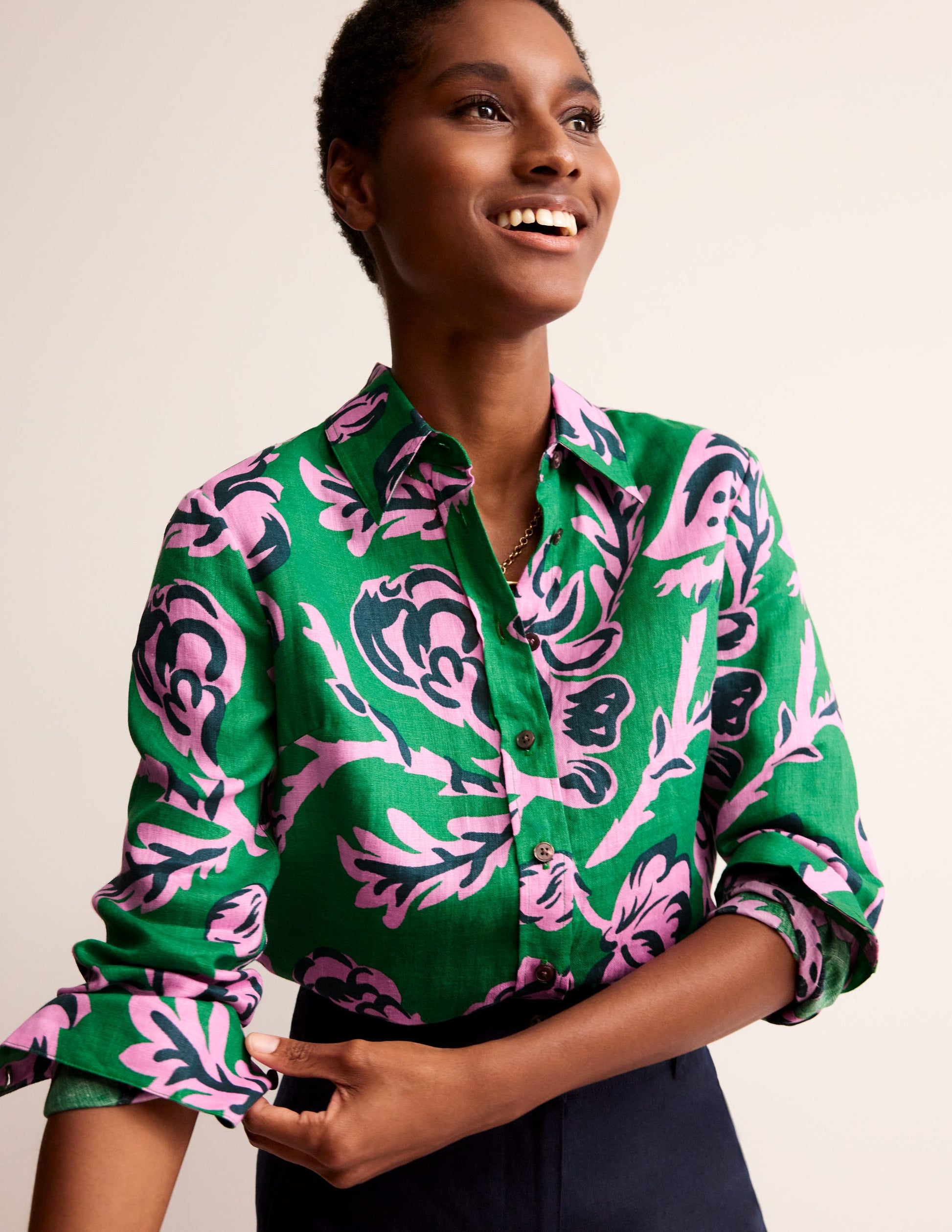 Sienna Linen Shirt-Green Tambourine, Rose Blush-1