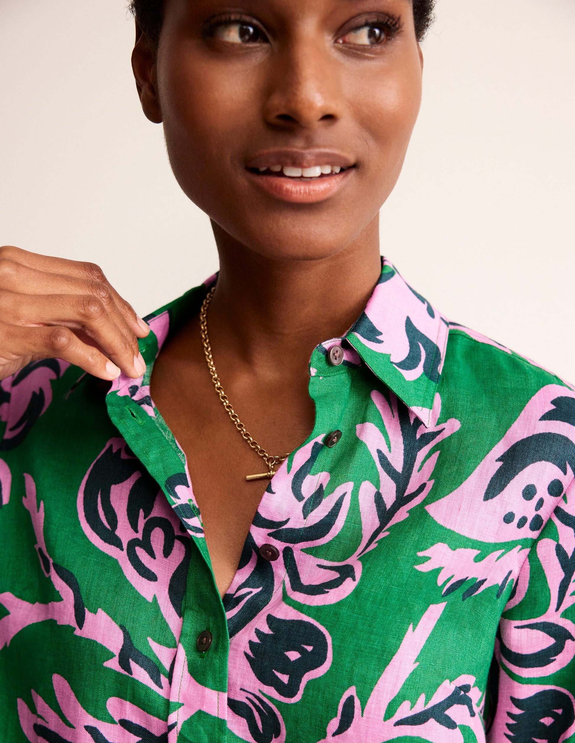 Sienna Linen Shirt-Green Tambourine, Rose Blush-2