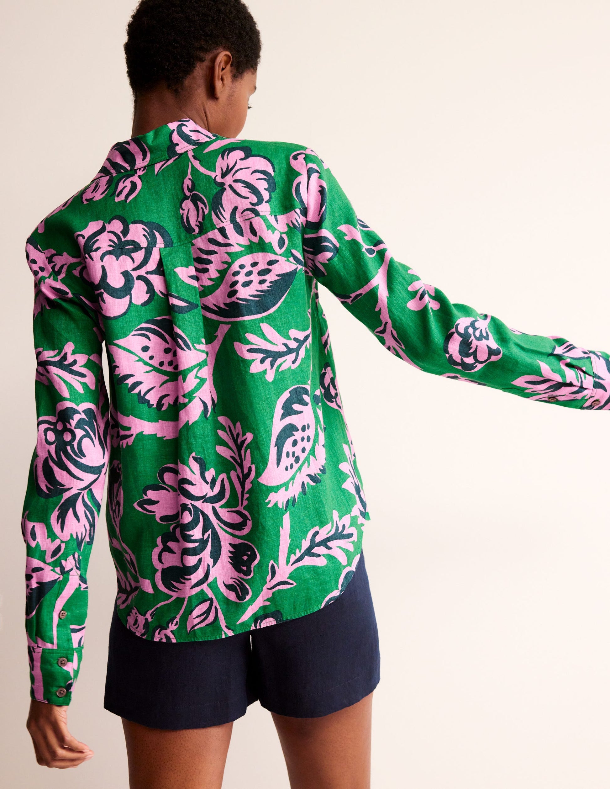 Sienna Linen Shirt-Green Tambourine, Rose Blush-3