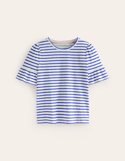 Crew Neck Frill Cuff T-shirt-Ivory, Surf the Web-5