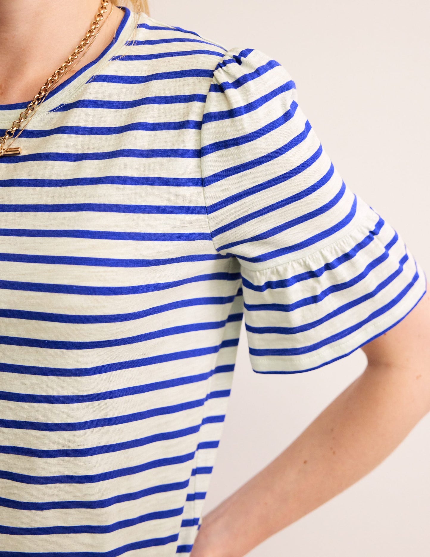 Crew Neck Frill Cuff T-shirt-Ivory, Surf the Web