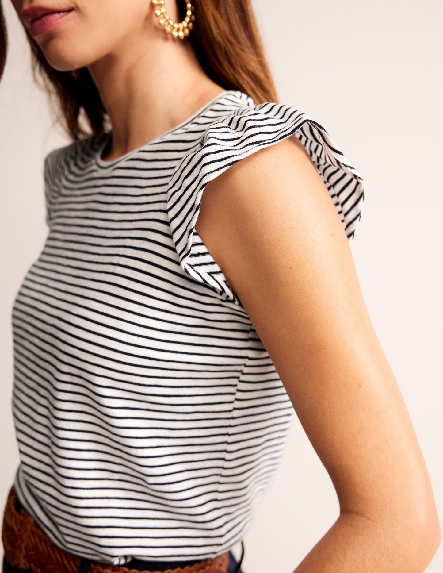 Cotton Flutter Top-Ivory, Navy