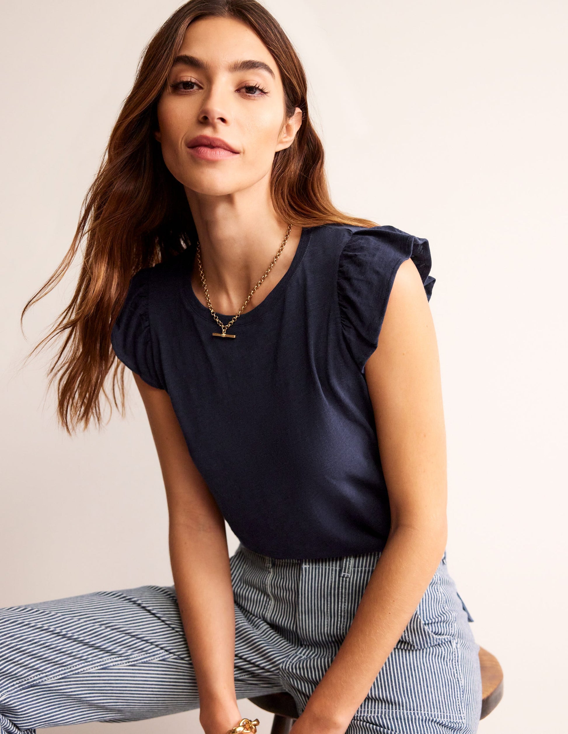 Cotton Flutter Top-Navy-2