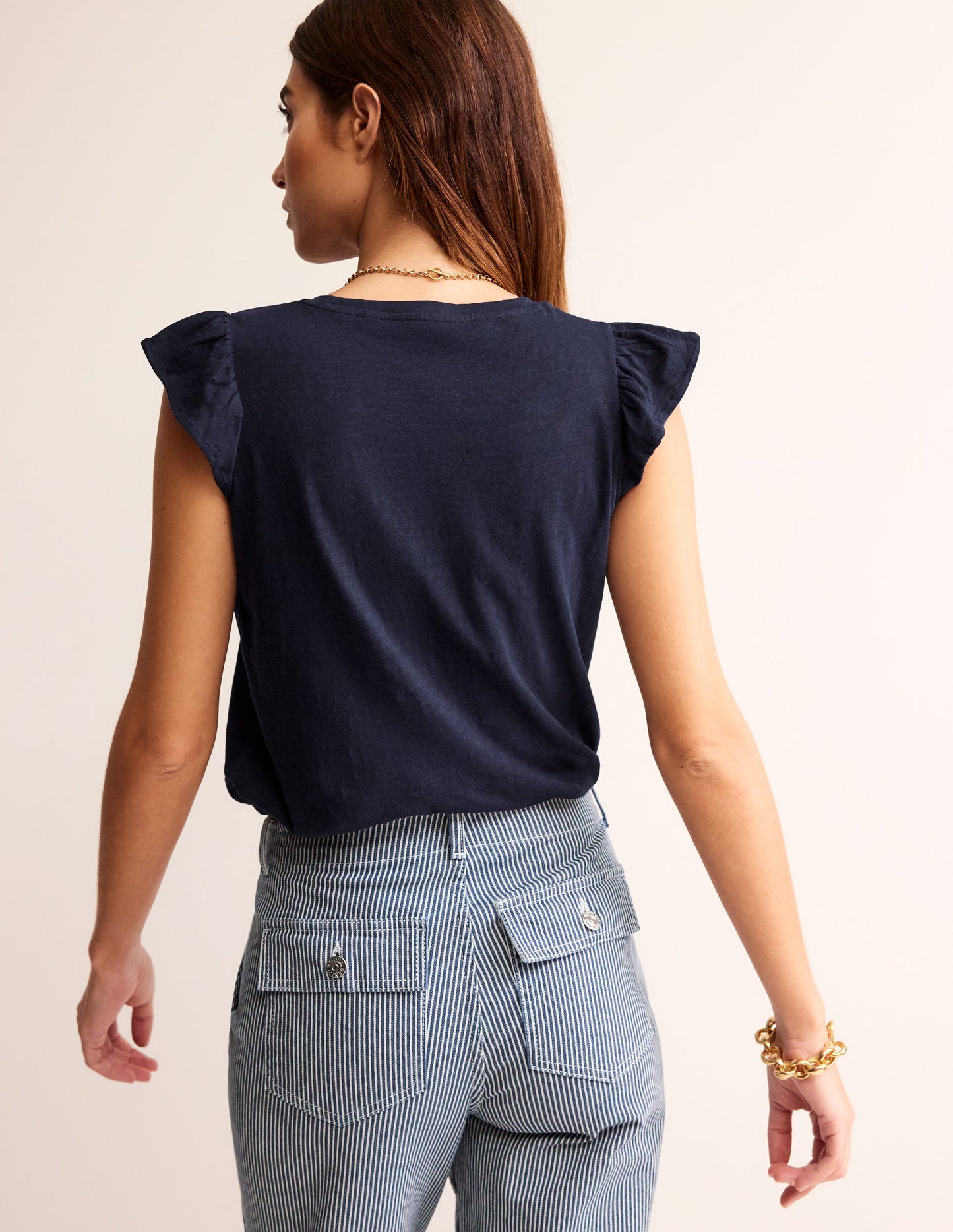 Cotton Flutter Top-Navy